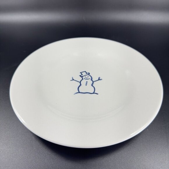 Pottery Barn Keepsake White Ceramic Dish Plate Set 2 Snowman Dishes Plates VTG - Picture 9 of 15